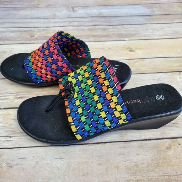 Bernie Mev. EUR 38 US Womens 7 Florida Rainbow Wedge Sandals Colorful - Picture 1 of 8